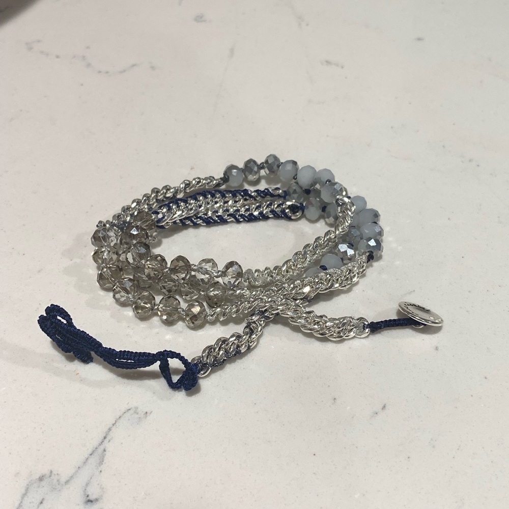 Bead &ribbon wrap bracelet C+L silver/navy